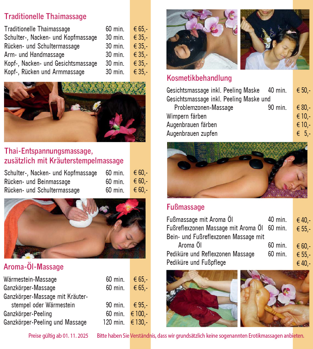 Preisliste Wijit Thaimassage